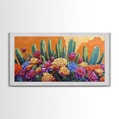 Cactus Flower, Bloom, Garden, Framed Canvas Print desert botanical artwork Kitchen Wall Art boho floral art vibrant home accent