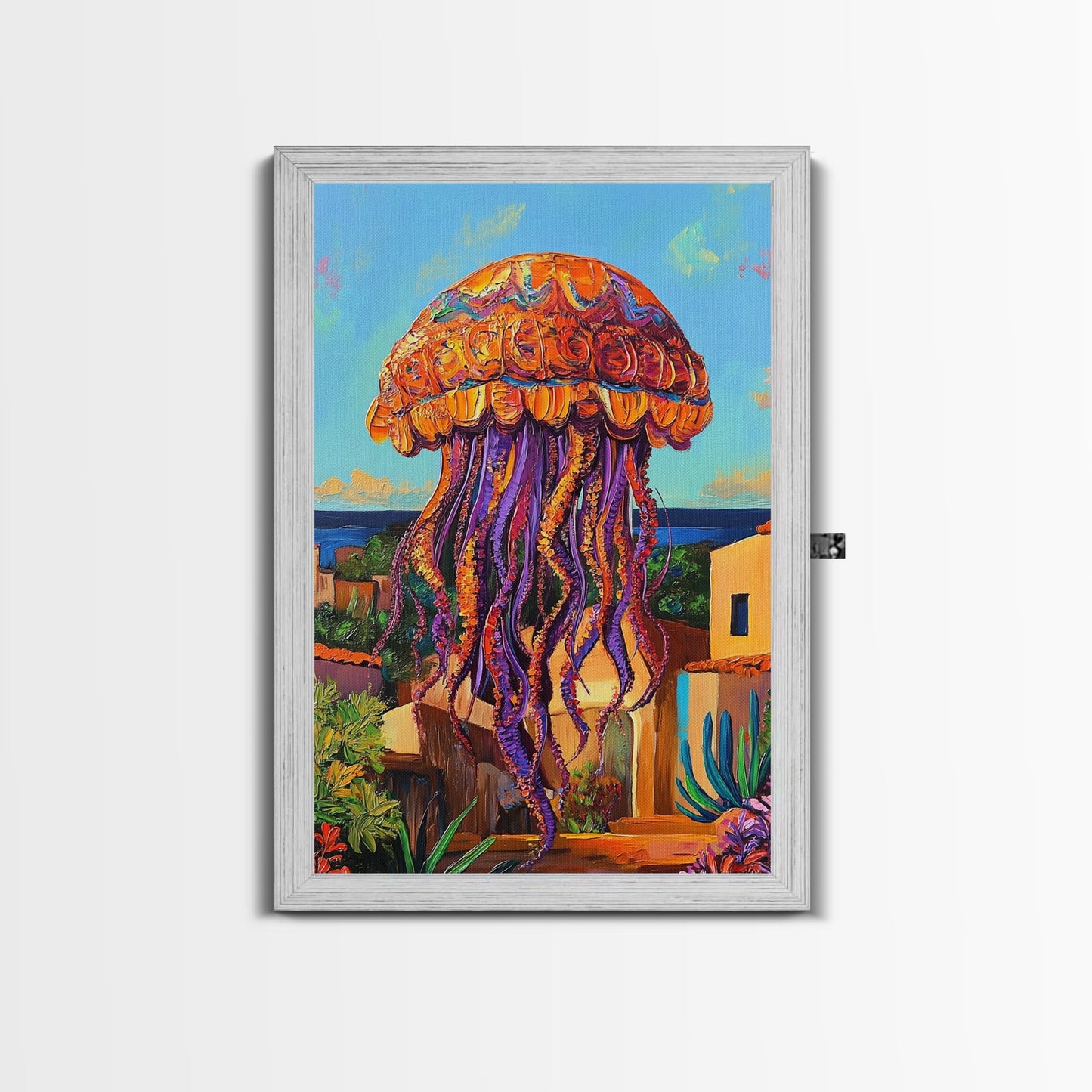 Jellyfish Surreal, Ocean, Dreamy Framed Canvas Print, Coastal Living Room Wall Art, Fantasy Sea Creature Art, Bright Tropical Decor