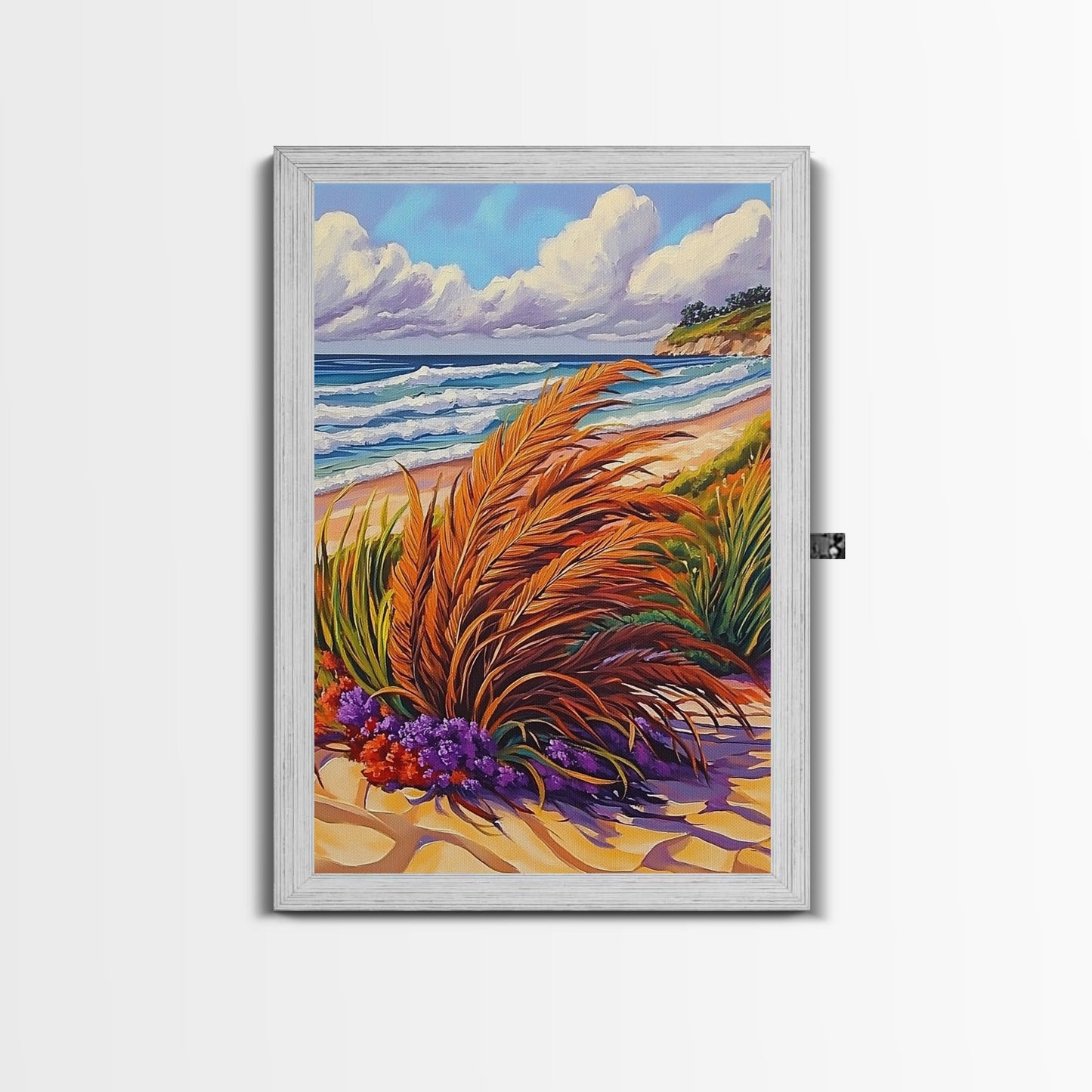 Ocean Dune, Grass, Coastal Beach Landscape Wall Decor, Nature Lover Gift, Living Room Wall Art, Boho Style Framed Canvas Print