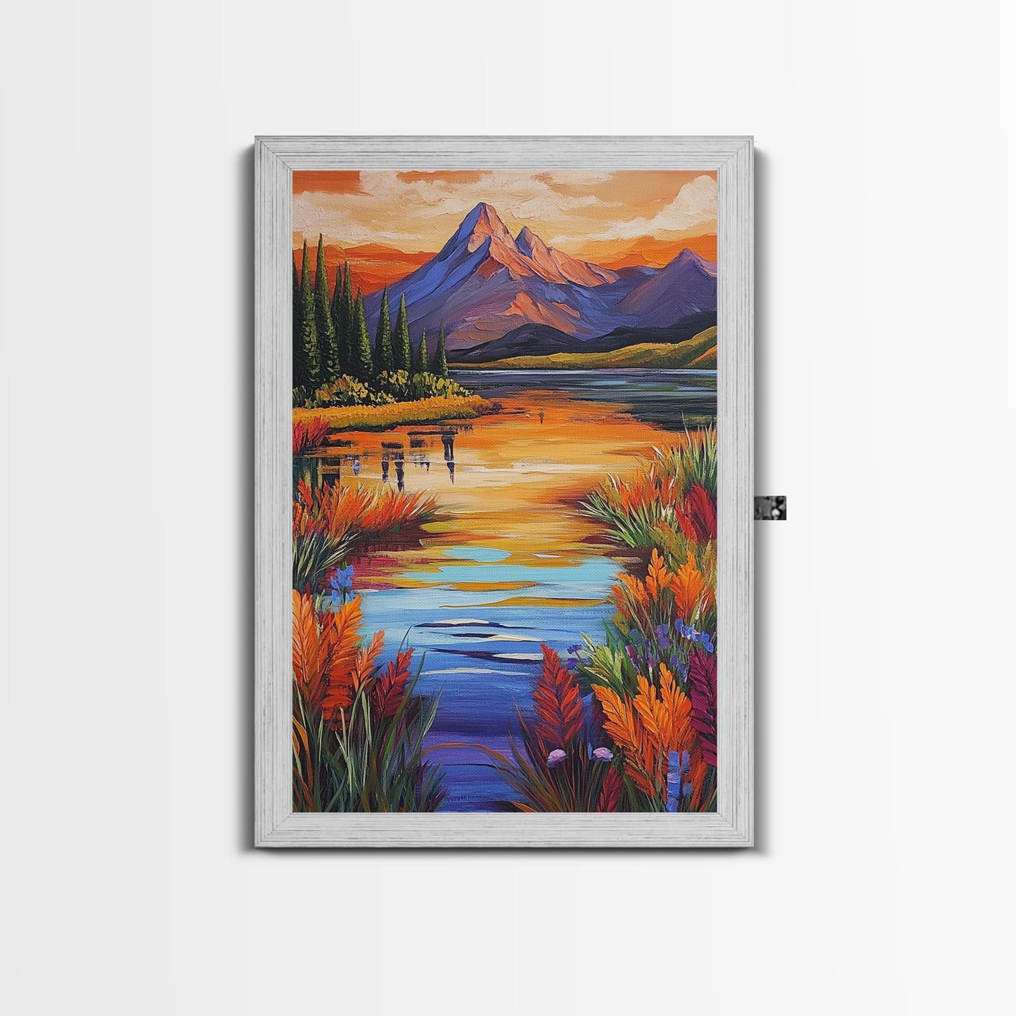 Mountain Autumn, River, Vibrant Reflection Canvas Print, Nature Wall Decor, Cabin or Lodge Living Room Art, Fall Landscape Style