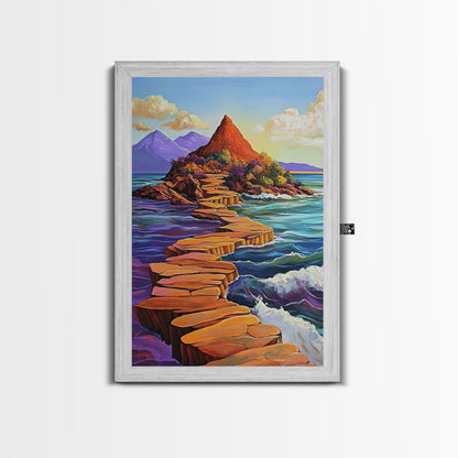 Island Pathway, Ocean Steps, Dreamy Seascape, Colorful Rocks, Framed Canvas Print, Hallway Wall Art, Coastal Home Decor, Zen Art