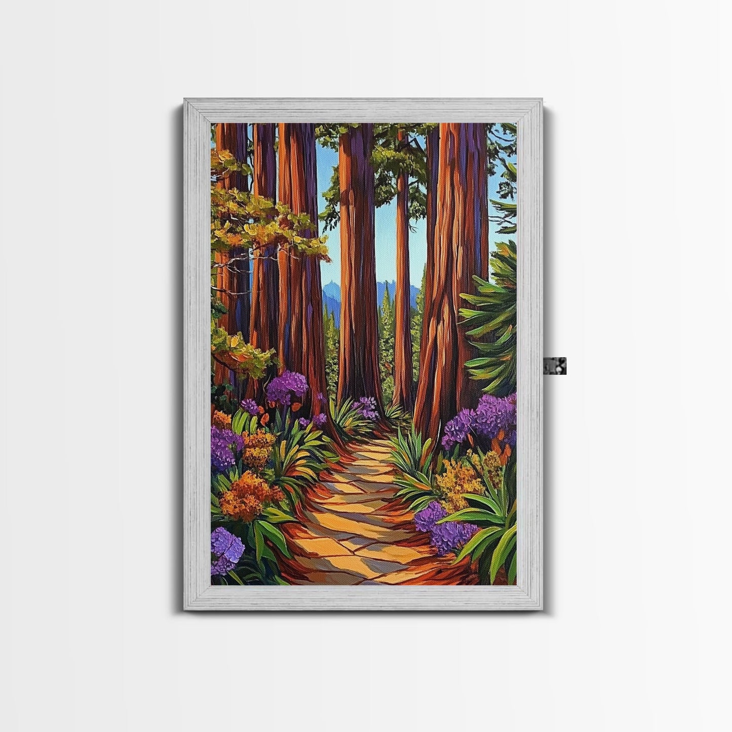Forest Trail Trees, Nature, Canvas Print enchanted forest path wall art, redwoods hiking trail decor, Living Room Wall Art, boho vibes