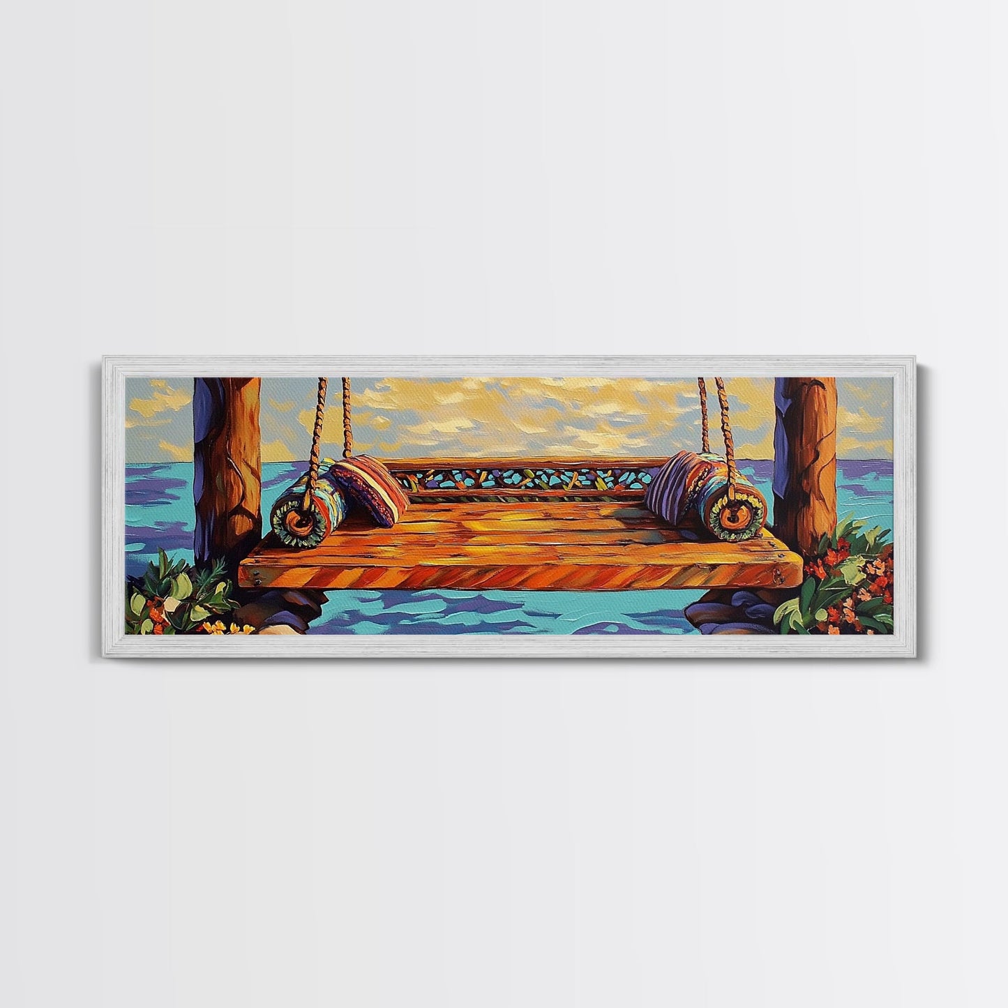 Ocean Swing Scene, Relaxing Seaside Painting, Nautical Coastal Art, Beach House Decor, Peaceful Canvas Print, Hallway Art, Bedroom Art