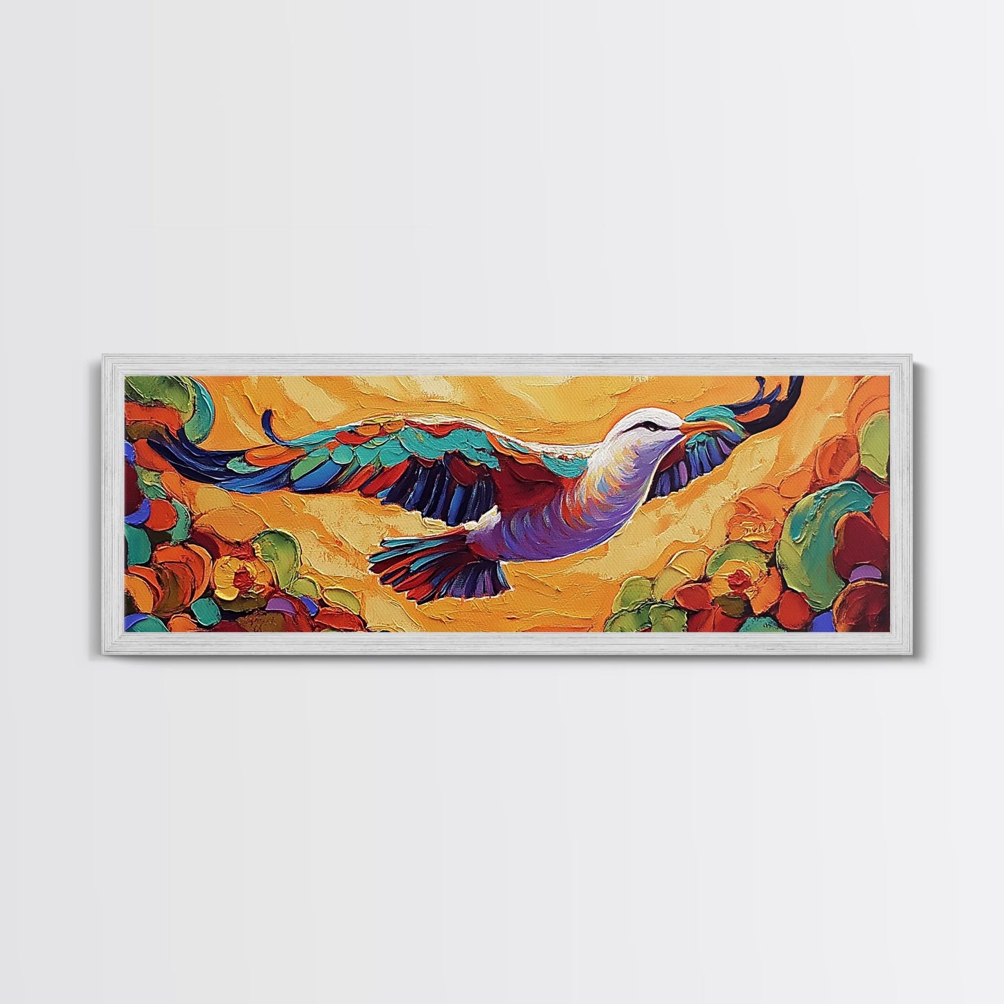 Soaring Bird, Colorful Flight, Nature Bird Art, Desert Skies, Framed Canvas Print hallway wall decor, boho art, inspirational wall piece