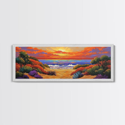 Autumn Sunset Path, Beach Trail Art, Vibrant Landscape, Framed Canvas Print, Fall Home Decor, Coastal Living Room Wall Art, Boho Art