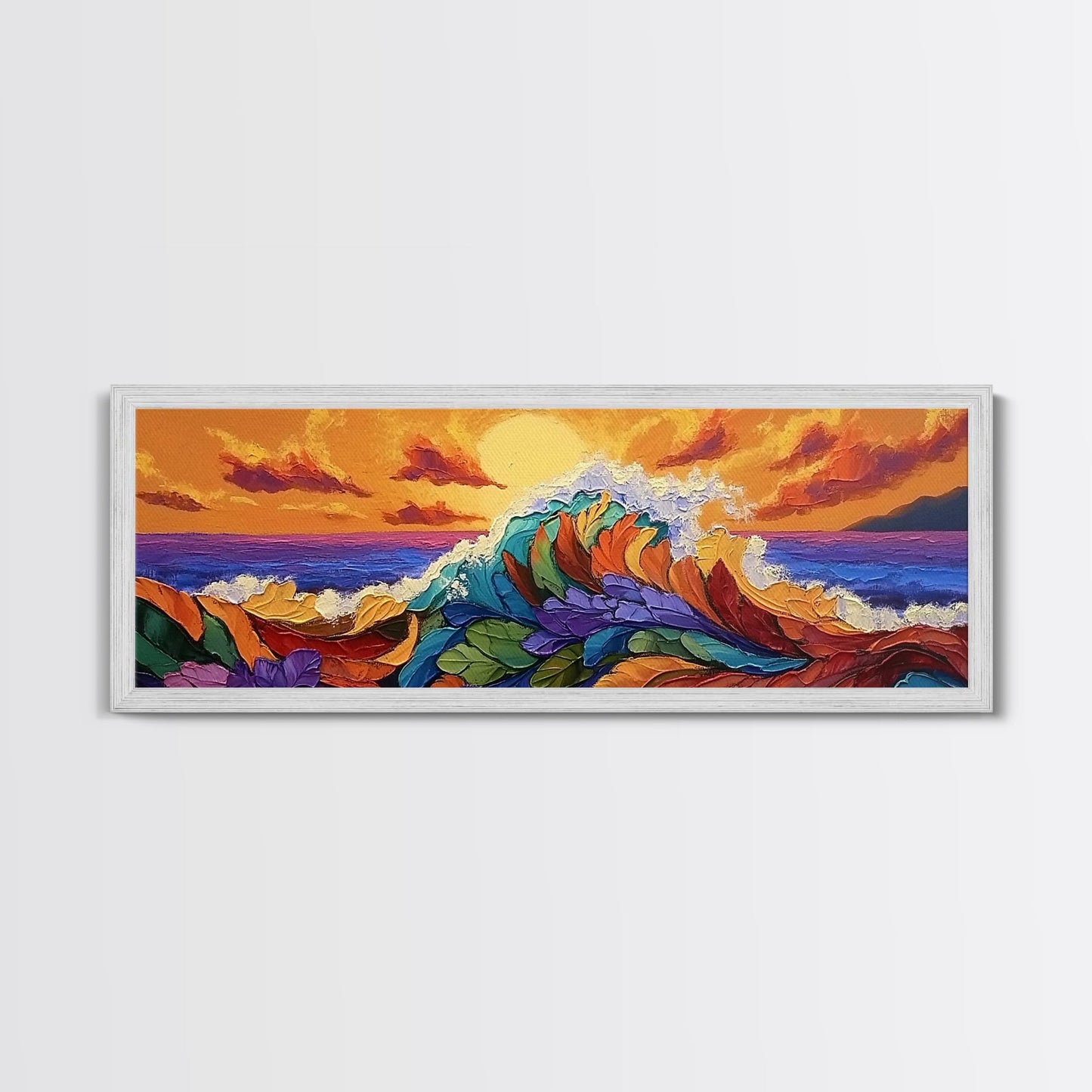 Floral Wave, Sunset Splash, Ocean Blooms, Whimsical Shore, Canvas Print, Bathroom Wall Art, Boho Coastal Decor, Vibrant Texture Art