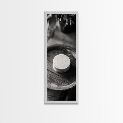 Artisan Soap Closeup, Rustic Spa Detail, Monochrome Still Life, Framed Canvas Print, Bathroom Decor, Minimalist Art, Cozy Home Accent