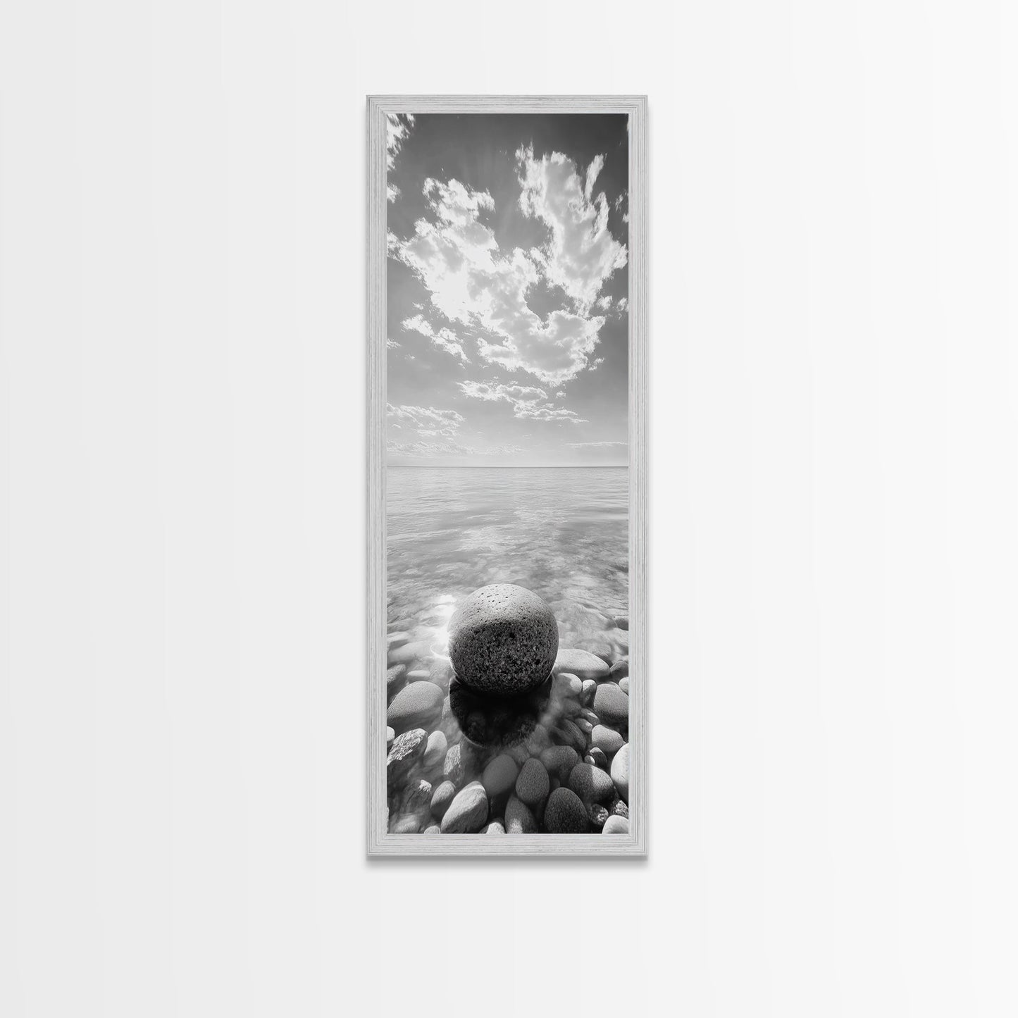 Zen Stone, Calm Waters, Smooth Pebbles, Framed Canvas Print, Spa Wall Art, Minimalist Bathroom Decor, Tranquil Home Accent