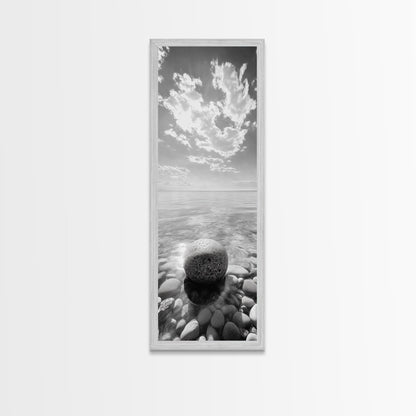 Zen Stone, Calm Waters, Smooth Pebbles, Framed Canvas Print, Spa Wall Art, Minimalist Bathroom Decor, Tranquil Home Accent