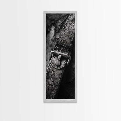 Leather Strap, Worn Texture, Rustic Detail, Framed Canvas Print, Industrial Wall Decor, Masculine Style, Close-Up Texture Art