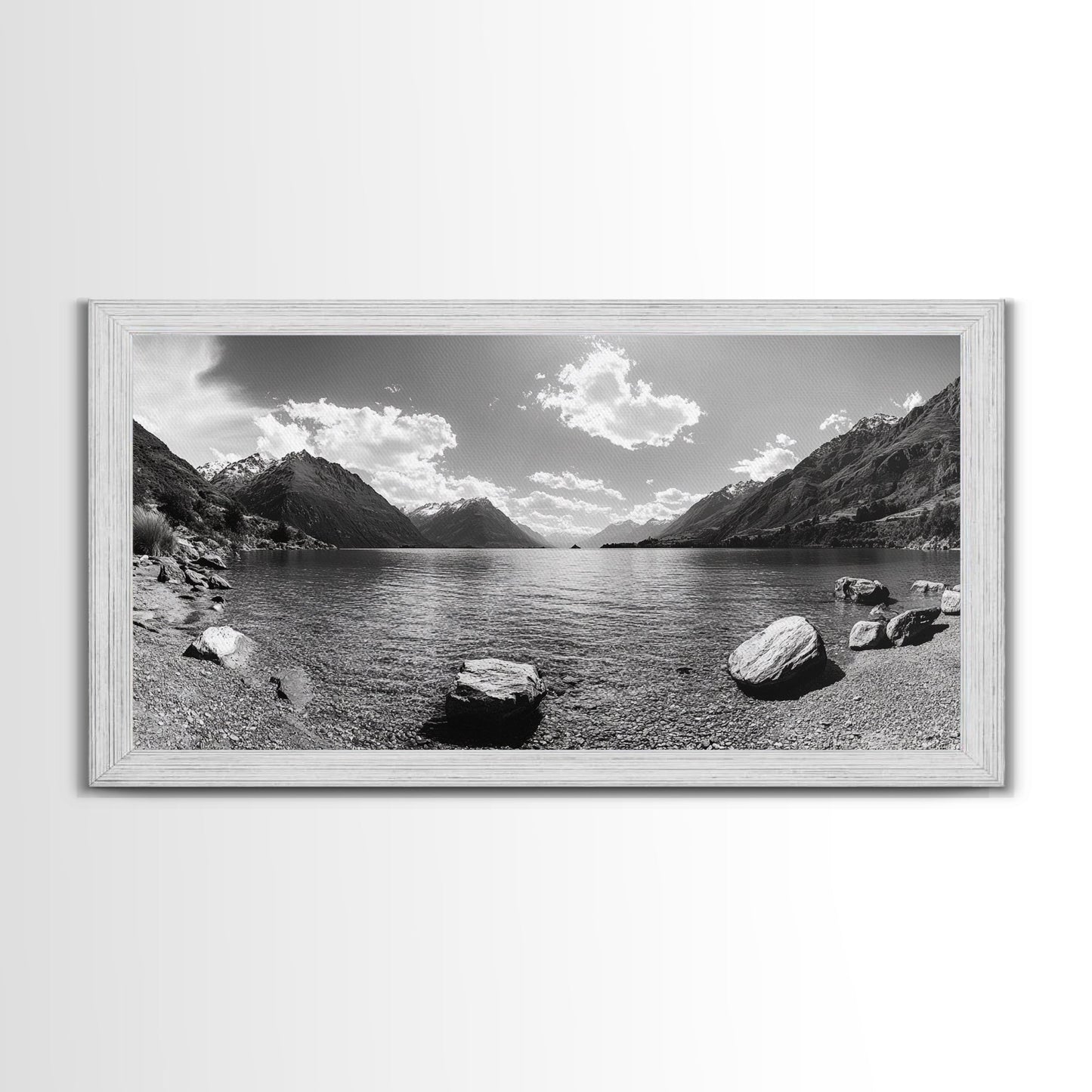 Alpine Lake Print, Mountain Reflection Art, Nature Photography, Black and White Canvas Print, Minimalist Living Room, Cabin Wall Decor