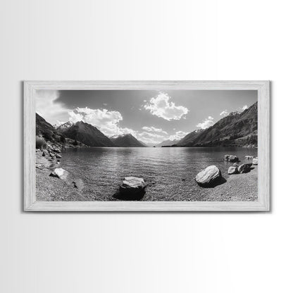Alpine Lake Print, Mountain Reflection Art, Nature Photography, Black and White Canvas Print, Minimalist Living Room, Cabin Wall Decor