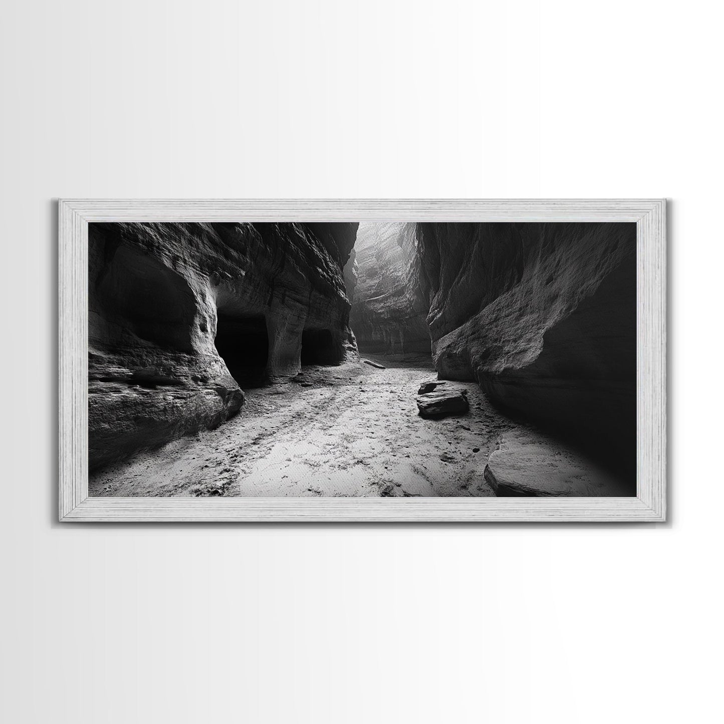 Sandstone Canyon Light, Desert Rock Passage, Dramatic Cliff Scene, Framed Canvas Print, Adventure Art, Hallway or Den Wall Decor