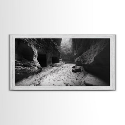 Sandstone Canyon Light, Desert Rock Passage, Dramatic Cliff Scene, Framed Canvas Print, Adventure Art, Hallway or Den Wall Decor