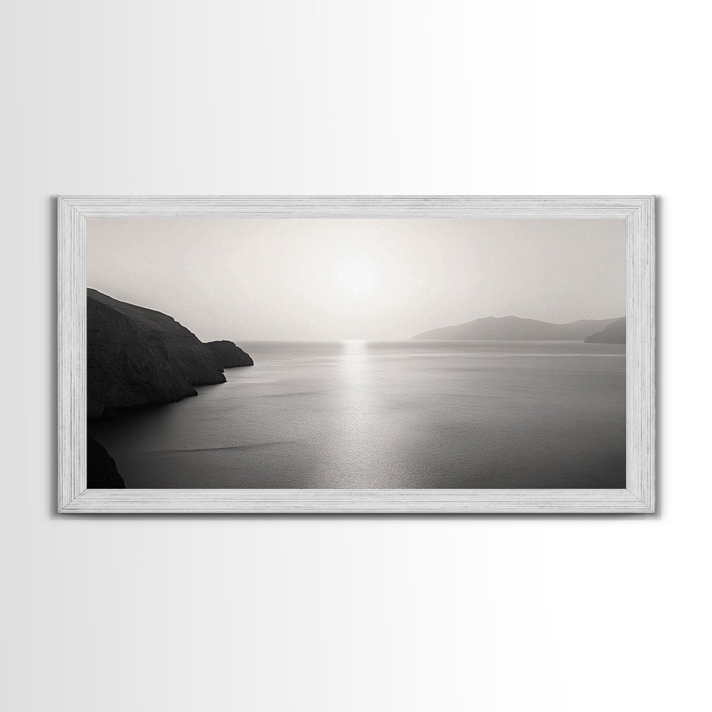 Minimalist Seascape, Tranquil Horizon, Ocean Sun Glow, Zen Wall Art, Canvas Print, Meditation Room Decor, Neutral Tones Minimal Art