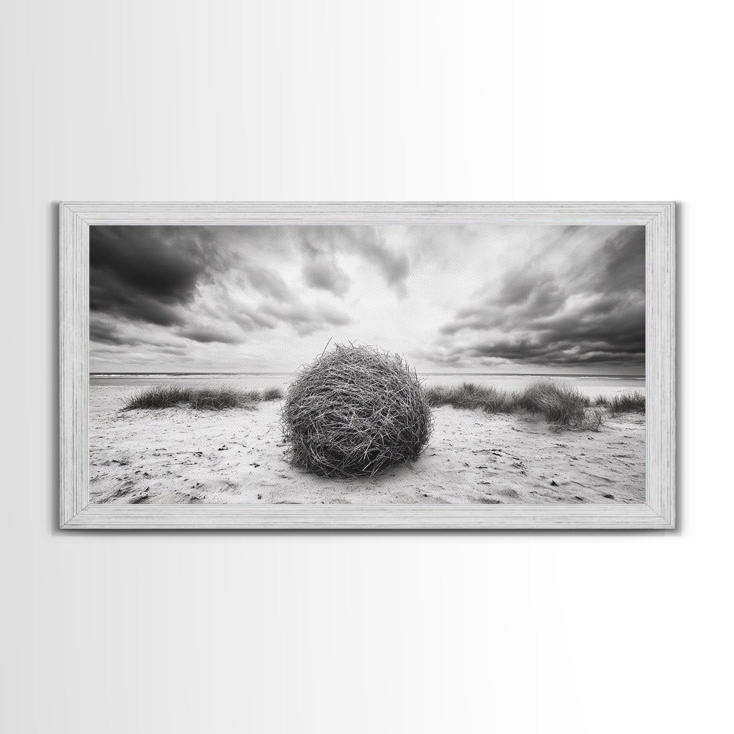 Desert Tumbleweed, Western Landscape, Stormy Sky, Framed Canvas Print, Rustic Farmhouse Wall Art, Fall Decor, Minimalist Western Art