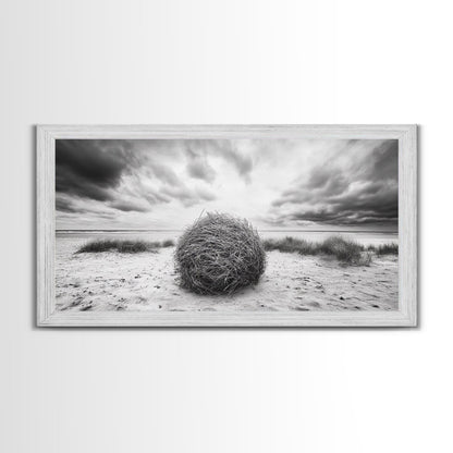 Desert Tumbleweed, Western Landscape, Stormy Sky, Framed Canvas Print, Rustic Farmhouse Wall Art, Fall Decor, Minimalist Western Art