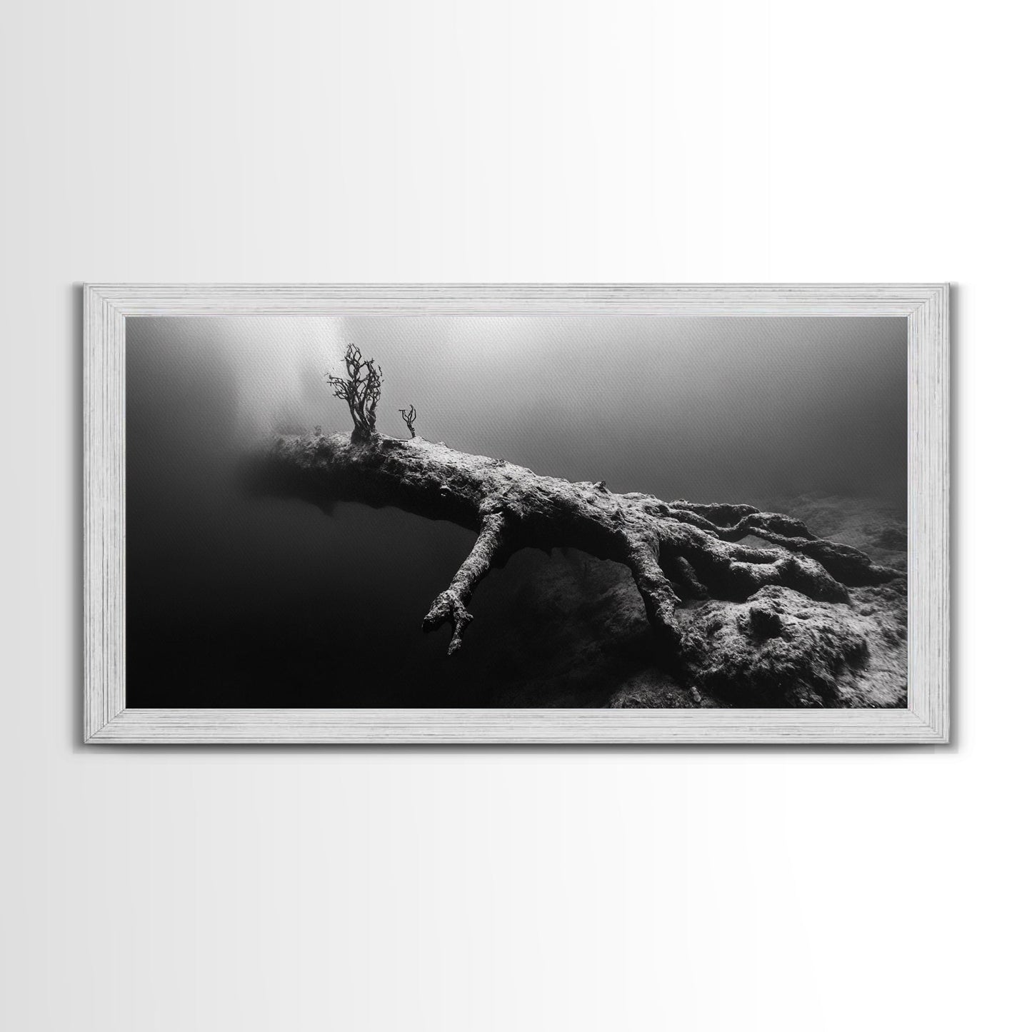 Underwater Tree, Ocean Roots, Nature Surrealism, Canvas Print, Moody Nautical Decor, Bathroom Wall Art, Black And White Abstract Art