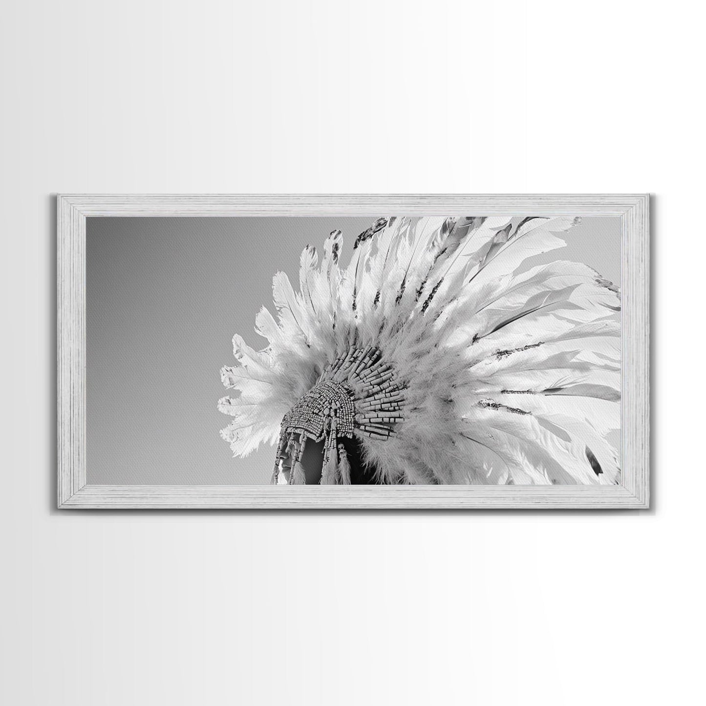 Kopfschmuck der Ureinwohner, Federkrone, Kulturelle Hommage, Leinwanddruck, Boho-Ethno-Dekor, Wandbild fürs Schlafzimmer, Monochromer indigener Stil