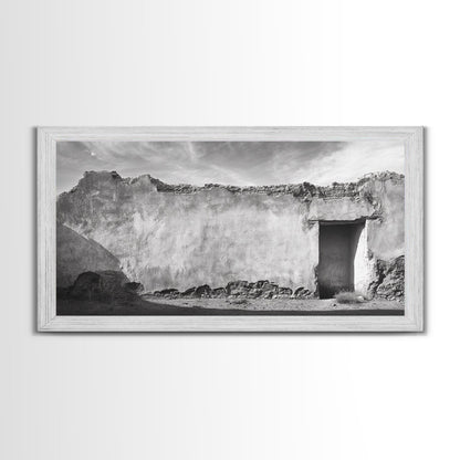 Adobe Wall, Desert Door, Rustic Texture, Framed Canvas Print, Southwest Wall Art, Neutral Earth Tones, Boho Western Living Room Decor