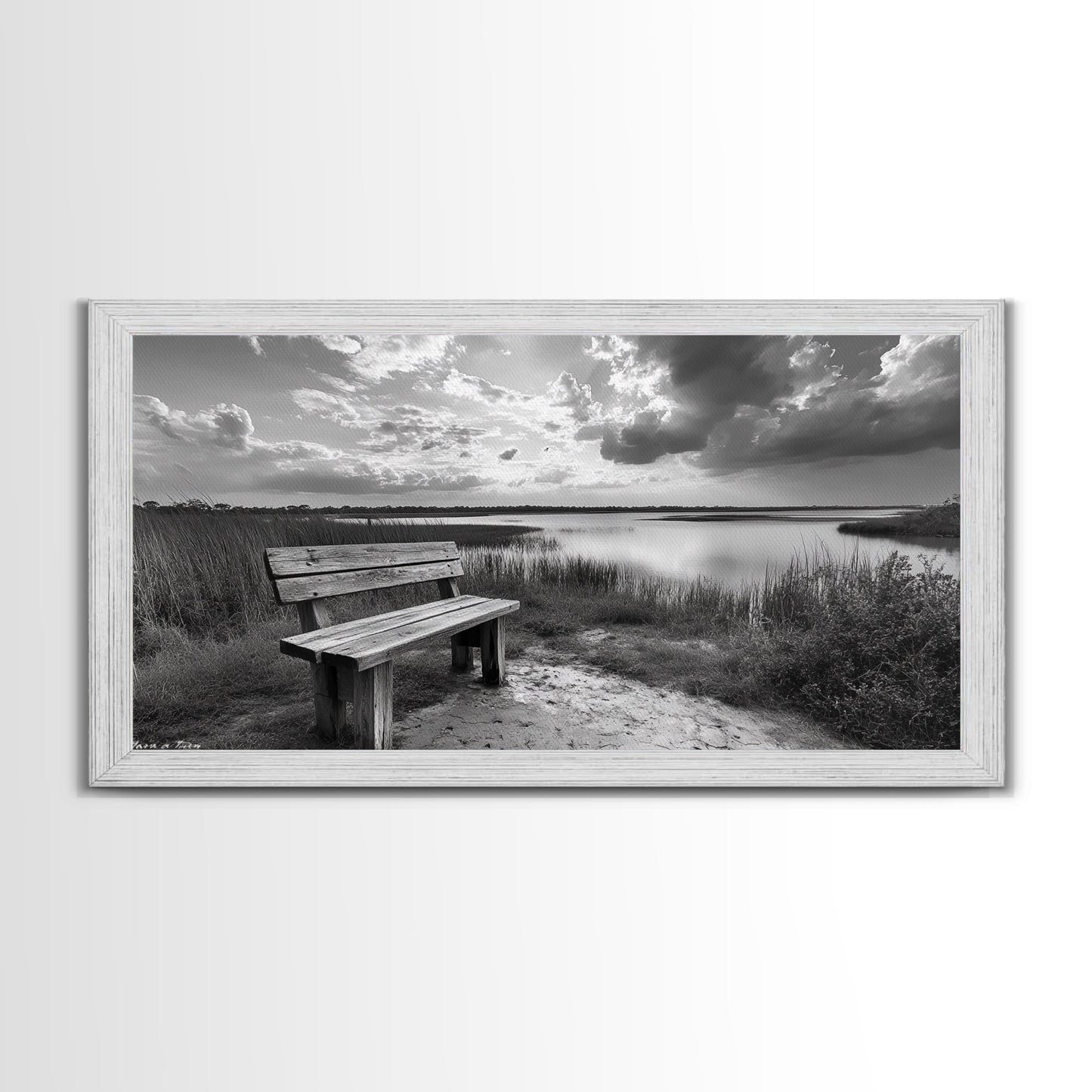 Lakeside Bench, Calm Waters, Sunset View, Canvas Print, Tranquil Nature Photography, Living Room Wall Art, Serene Outdoor Fall Landscape