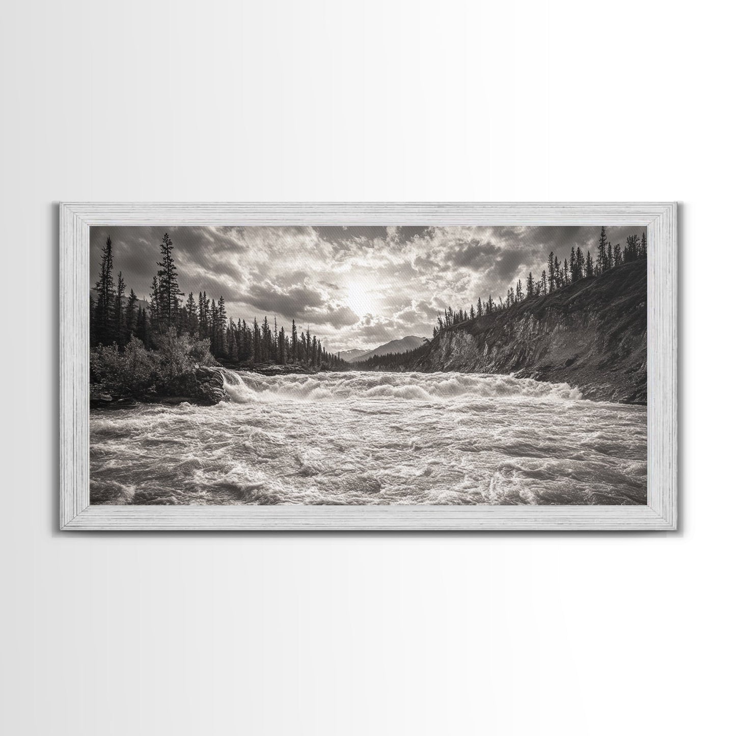 Mountain River Rapids, Adventure Landscape, Moody Forest Wall Art, Nature Explorer Vibes, Rustic Cabin Decor, Canvas Print