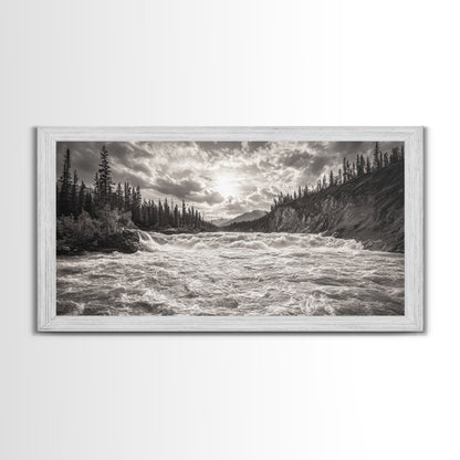 Mountain River Rapids, Adventure Landscape, Moody Forest Wall Art, Nature Explorer Vibes, Rustic Cabin Decor, Canvas Print