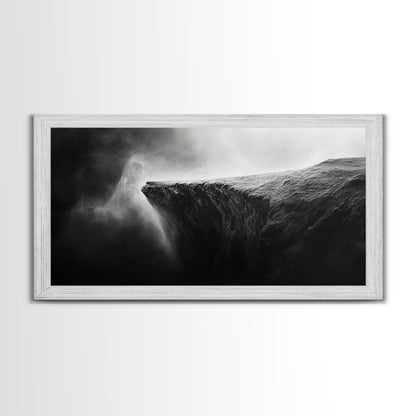 Misty Cliff, Fantasy Landscape, Monochrome Art, Mysterious Edge, Canvas Print, Moody Wall Decor, Bedroom Wall Art, Dark Nature Photography