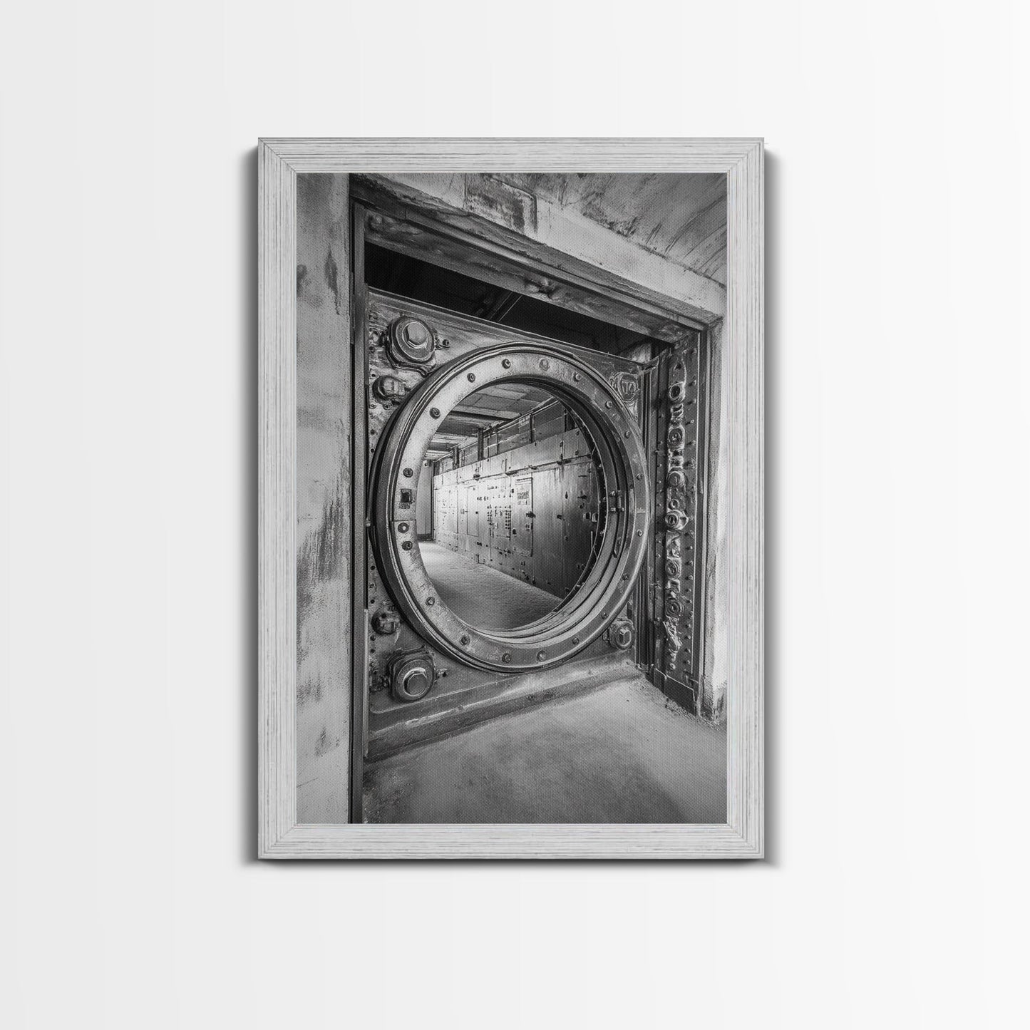 Bank Vault Door, Industrial Design, Urban Texture, Canvas Print, Masculine Office Decor, Steampunk Wall Art, Black White Print