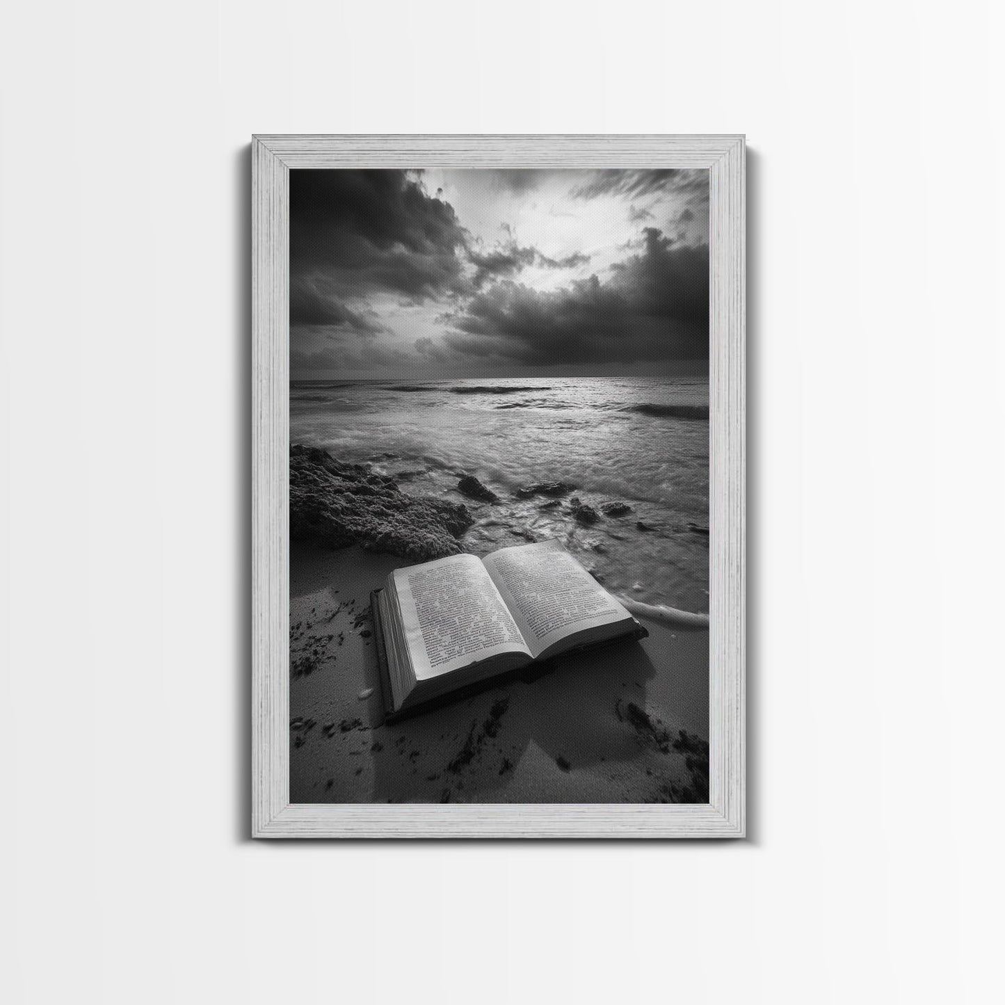 Book Beach Twilight, Reading By Ocean, Literary Seascape, Canvas Print, Study Wall Art, Moody Literary Art, Minimalist Coastal Decor