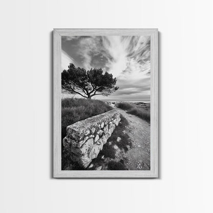 Coastal Path, Nature Trail, Windswept Tree, Framed Canvas Print, Rustic Landscape Art, Minimalist Decor, Bedroom Wall Art, Fall Vibes