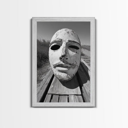 Weathered Mask, Coastal Surreal, Driftwood Dream, Canvas Print, Abstract Wall Art, Rustic Home Decor, Boho Artistic Style