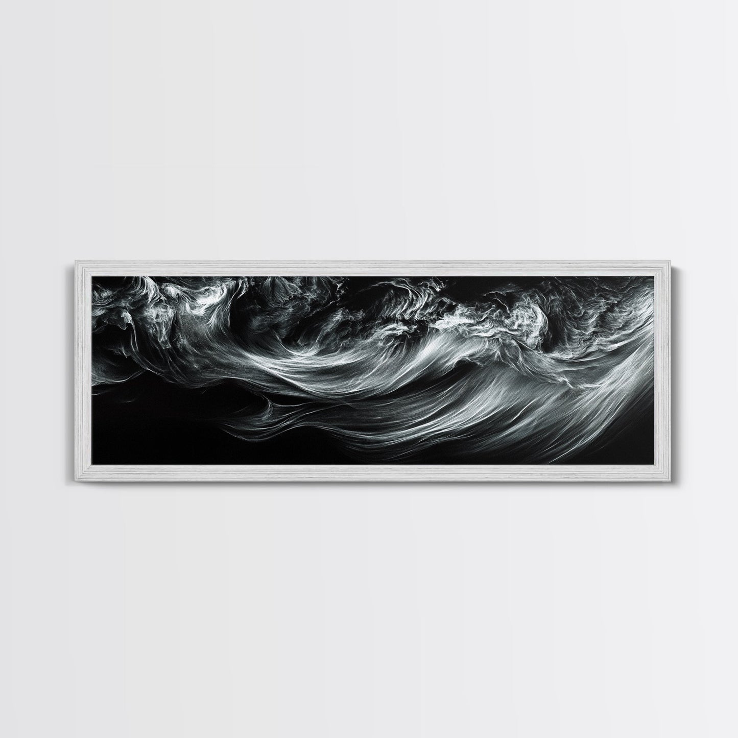 Abstract Ocean Waves, Motion Energy Art, Black and White Fluid Lines, Framed Canvas Print, Modern Wall Art, Minimalist Living Room