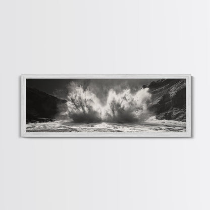 Ocean Splash, Powerful Wave Crash, Coastal Energy Wall Art, Framed Canvas Print, Modern Beach House Decor, Dynamic Living Room Art