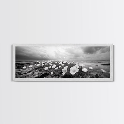 Wild Coastal Flowers, Seaside Blooms, Ocean Flora, Romantic Nature, Framed Canvas Print, Botanical Wall Art, Bathroom Decor, Soft Earth Tones