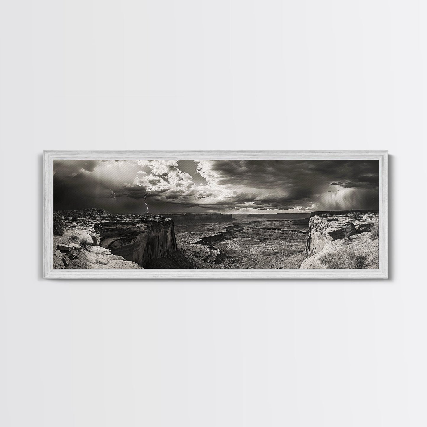 Canyon Storm, Desert Lightning, Dramatic Skies, Framed Canvas Print, Rustic Landscape Wall Art, Living Room Western Decor