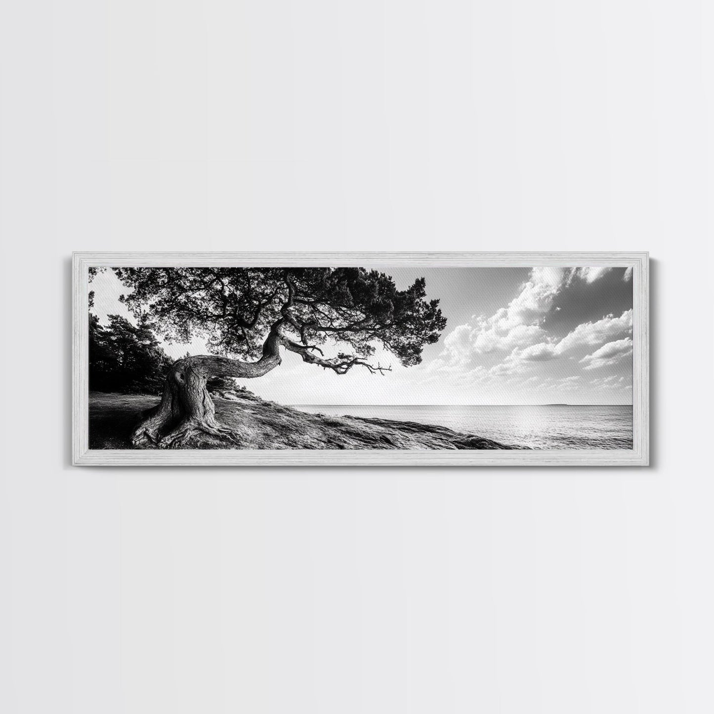 Coastal Tree, Wind Bent, Seaside Beauty, Nautical Serenity, Canvas Print, Nature Wall Art, Minimalist Decor, Coastal Living Room Art