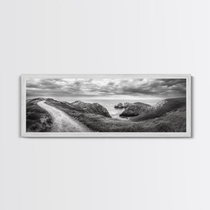 Cliff Path, Sea Escape, Moody Sky, Adventure Trail, Canvas Print, Modern Entryway Wall Art, Travel Photography, Nature Scene