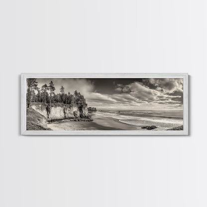 Cliffside Forest, Pacific Coastline, Dramatic Ocean View, Framed Canvas Print, Natural Landscape, Cabin Wall Art, Rustic Coastal Decor