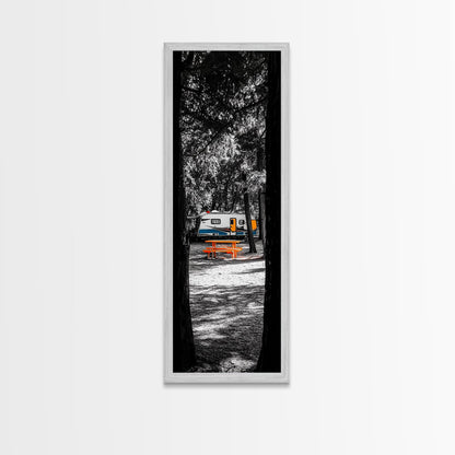 Camper Life, Autumn Picnic, RV Camping Scene, Framed Canvas Print, Rustic Travel Decor, Nature Wall Art, Adventure Home Style