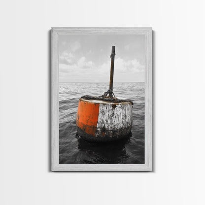 Ocean Buoy Art, Nautical Minimalism, Coastal Wall Decor, Industrial Seascape, Framed Canvas Print, Rustic Ocean Art, Bathroom Wall Art
