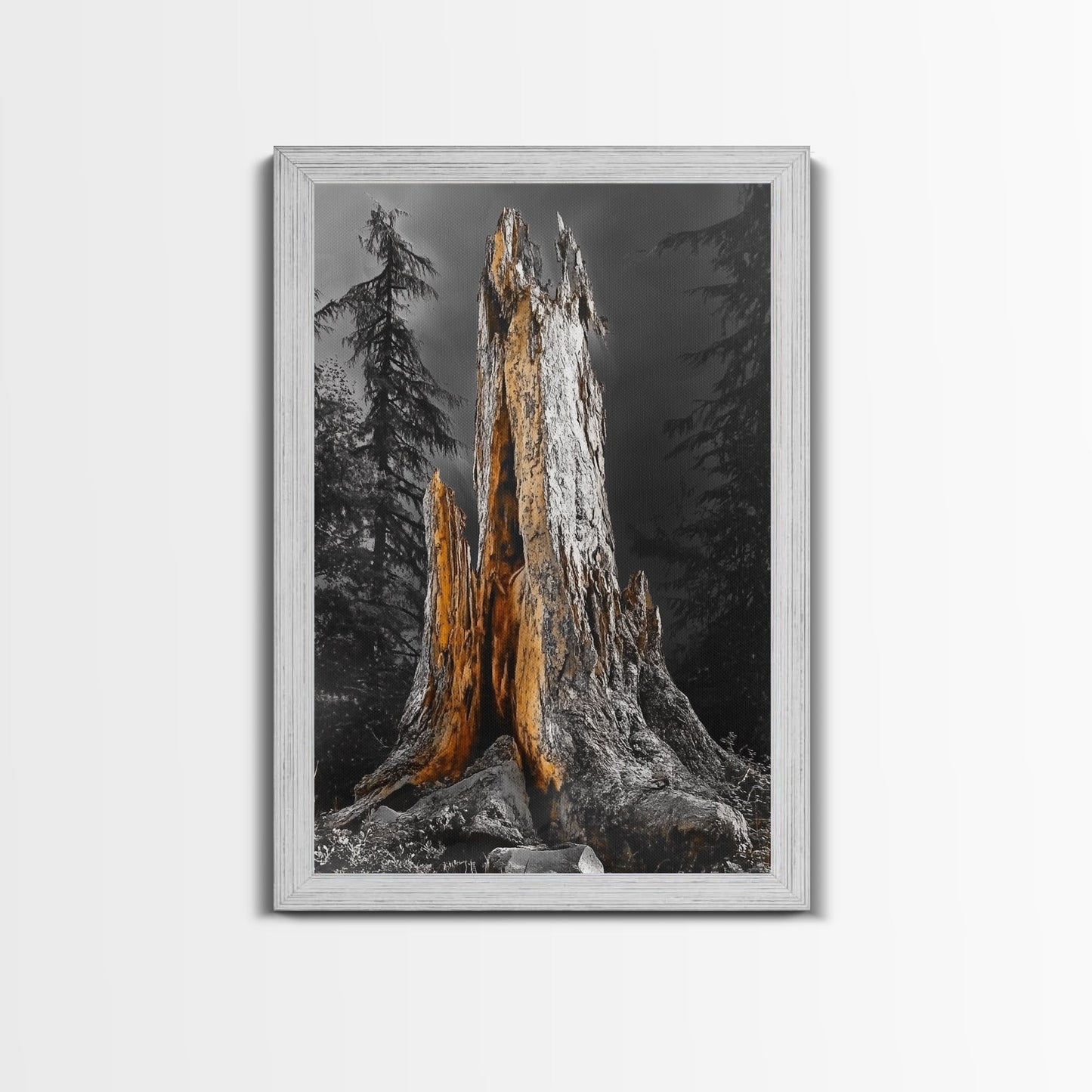 Forest Stump, Enchanted Tree, Woodland Nature, Autumn Mood, Framed Canvas Print, Rustic Wall Art, Cabin Decor, Fall Wall Accent