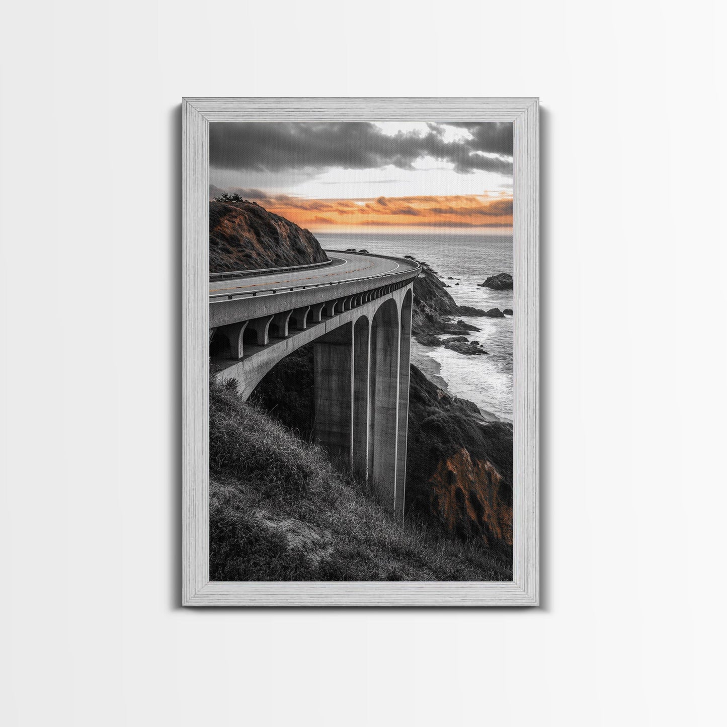 Coastal Highway, Sunset Drive, Scenic Bridge, Canvas Print, Road Trip Wall Art, Adventure Landscape Art, Living Room Statement Piece