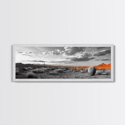 Arizona Desert Cactus, Orange Sunset Landscape, Saguaro Art, Framed Canvas Print, Western Wall Decor, Rustic Living Room Accent
