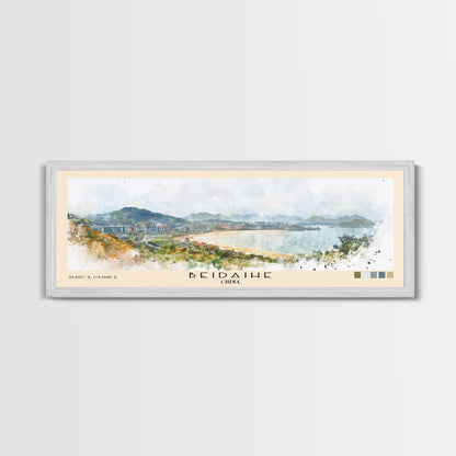 Beidaihe, China Watercolor Beach Print, Vacation Gift, China Wall Art, Framed Canvas Print, Framed Beach Painting