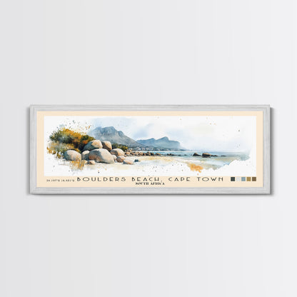 Boulders Beach, Cape Town, South Africa Watercolor Print, Vacation Gift, South Africa Wall Art, Beach Painting, Beach Decor, Large Wall Art, Wood Frame Art