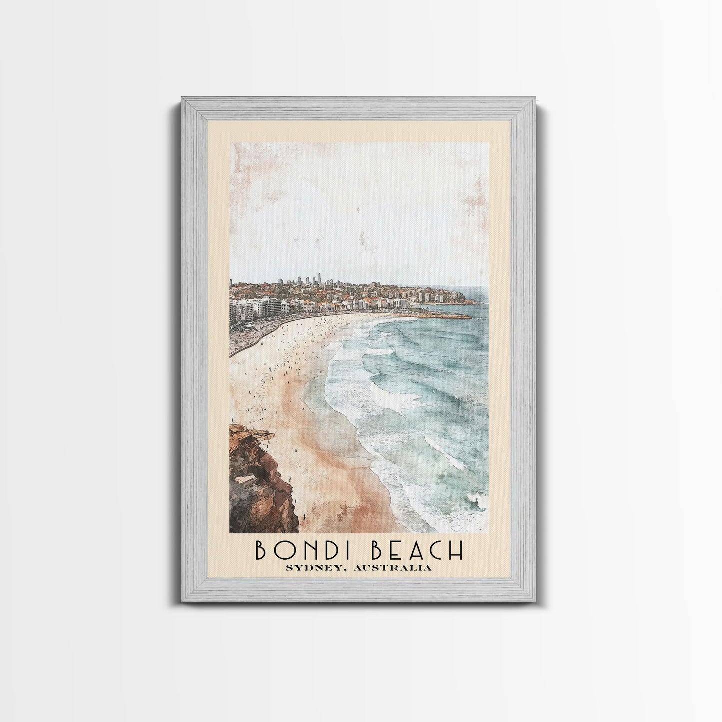 Bondi Beach, Sydney, Australia Watercolor Print, Vacation Gift, Sydney, Australia Wall Art, Beach Painting, Beach Decor, Large Wall Art, Wood Frame Art
