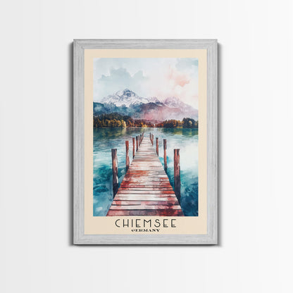 Chiemsee, Germany Watercolor Print, Vacation Gift, Germany Wall Art, Beach Painting, Beach Decor, Large Wall Art, Wood Frame Art