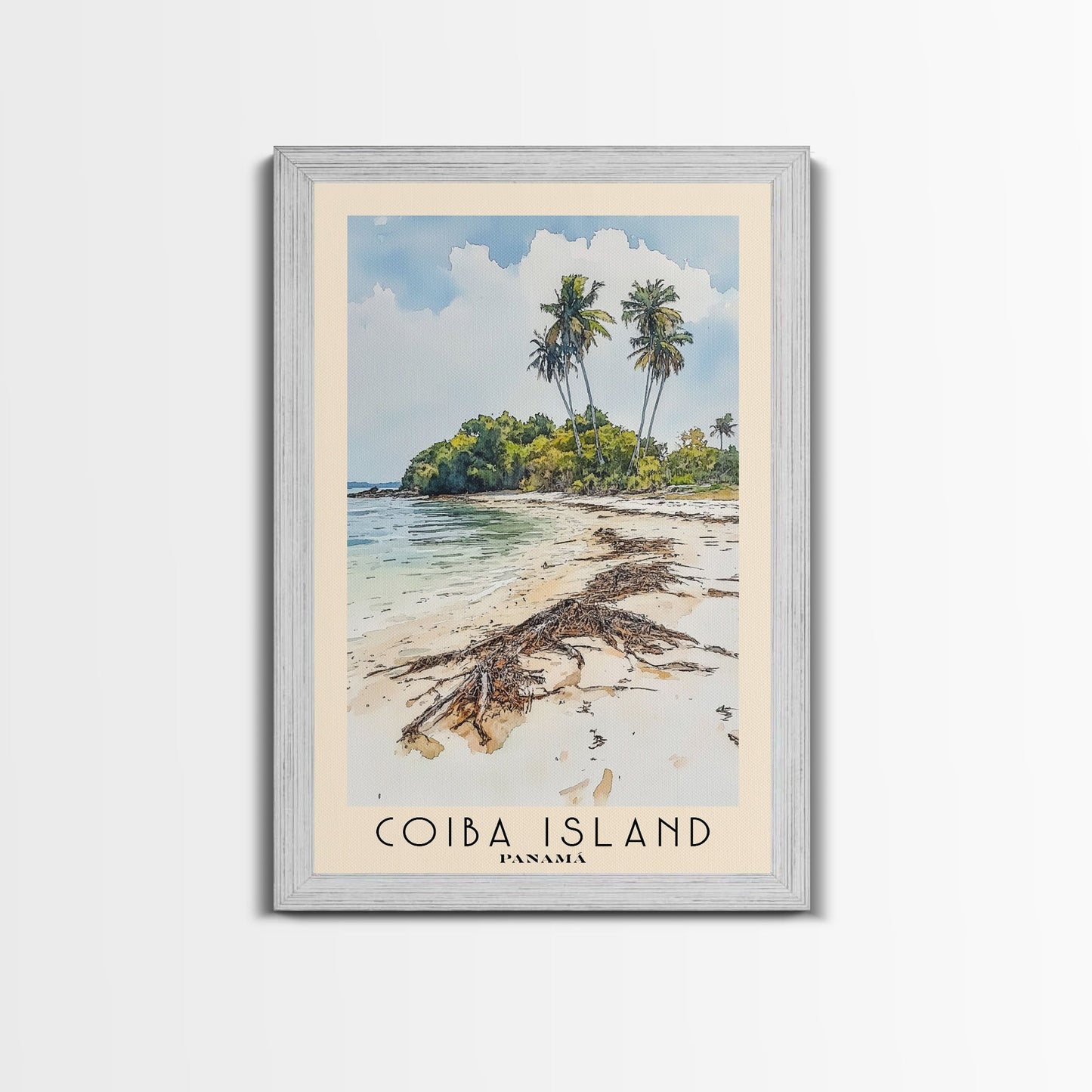 Coiba Island, Panamá Watercolor Beach Print, Vacation Gift, Panamá Wall Art, Framed Canvas Print, Framed Beach Painting