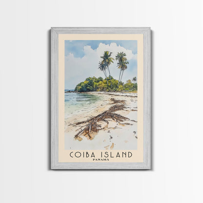 Coiba Island, Panamá Watercolor Beach Print, Vacation Gift, Panamá Wall Art, Framed Canvas Print, Framed Beach Painting